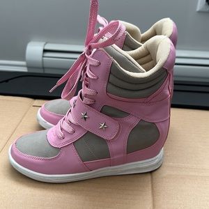 Pink Wedge Sneakers